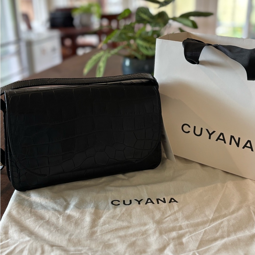 Cuyana Black Croc Embossed Shoulder Bag